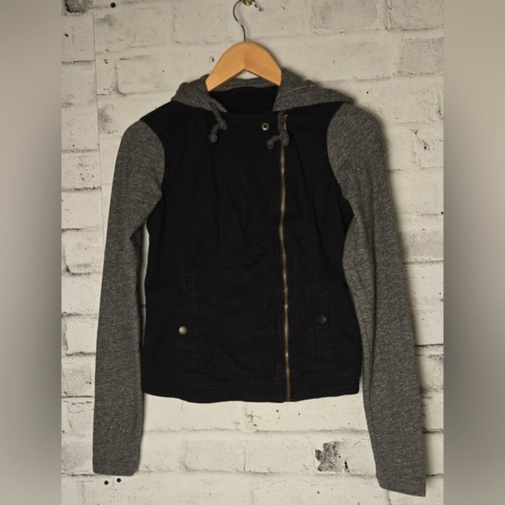 Abercrombie & Fitch Women's Black Moto Jacket w/ Gray Hoodie Size S - Picture 2 of 12